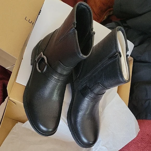 Clarks Black Mid-Calf Heeled Boot with Buckle Accent - Picture 8 of 8